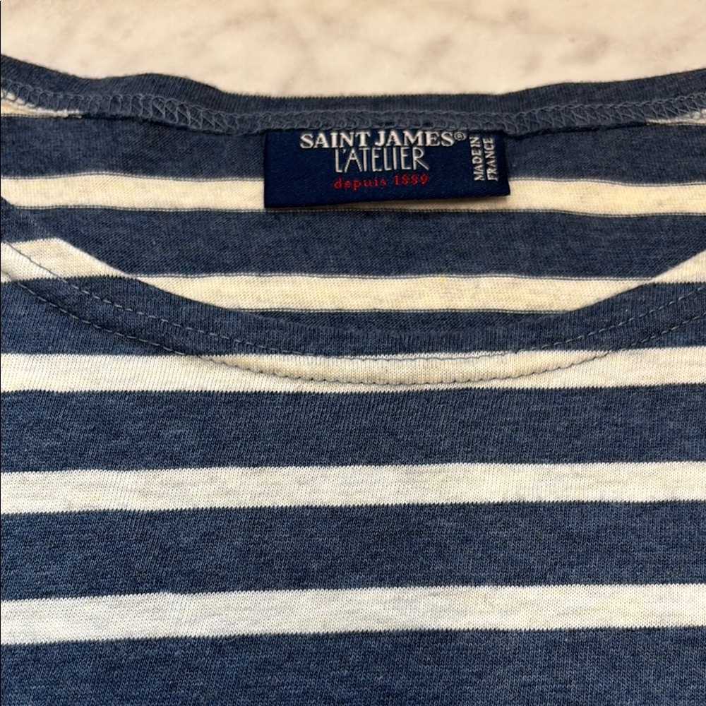 Saint James L'Atelier Navy and Cream Striped Shirt